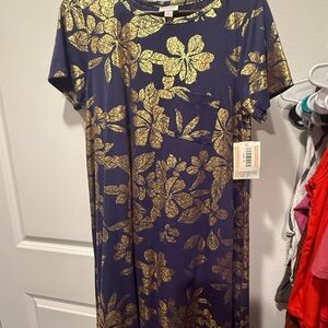 LuLaRoe Navy Dress with Gold Accents